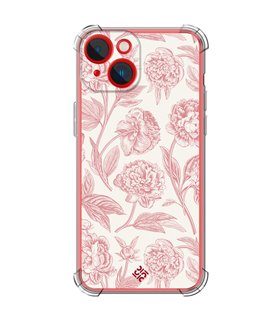 Funda Antigolpe [ iPhone 14 Plus ] Dibujo Botánico [ Flores Rosa Pastel ] Esquina Reforzada Silicona 1.5mm Transparente