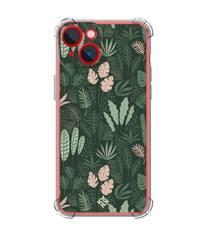Funda Antigolpe [ iPhone 14 Plus ] Dibujo Botánico [ Patron Flora Vegetal Verde y Rosa ] Esquina Reforzada Silicona 1.5mm