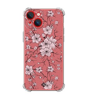 Funda Antigolpe [ iPhone 14 Plus ] Dibujo Botánico [ Flores sakura con patron japones ] Esquina Reforzada Silicona 1.5mm