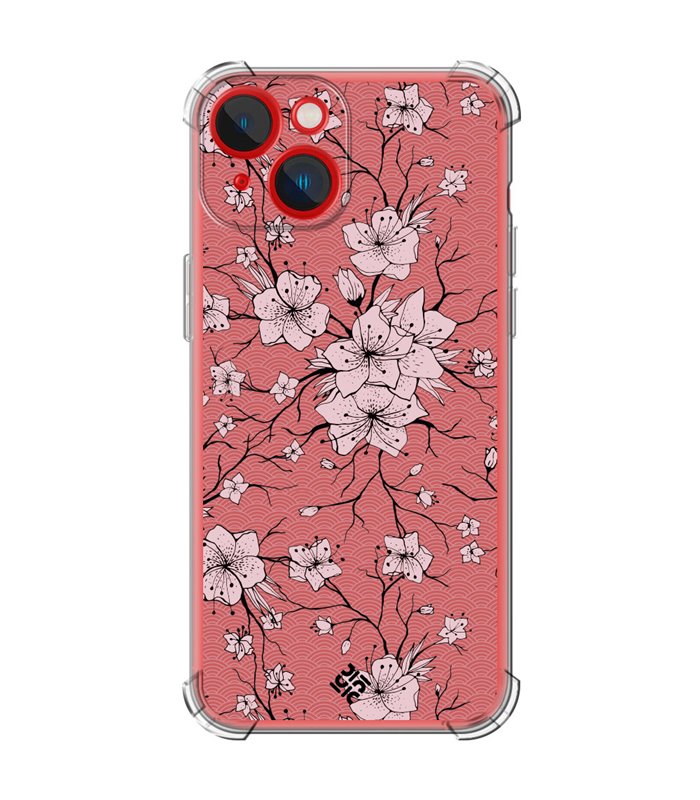 Funda Antigolpe [ iPhone 14 Plus ] Dibujo Botánico [ Flores sakura con patron japones ] Esquina Reforzada Silicona 1.5mm