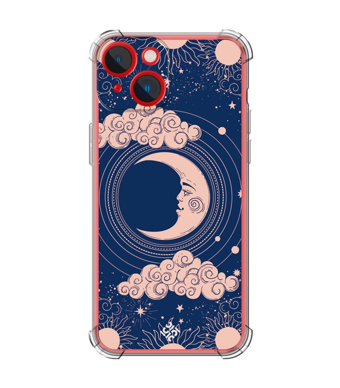 Funda Antigolpe [ iPhone 14 Plus ] Dibujo Esotérico [ Luna Creciente - Dibujo Místico Astrologico ] Esquina Reforzada Silicona