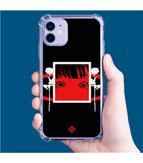 Funda Antigolpe [ iPhone 14 Plus ] Dibujos Frikis [ Mirada Anime, Manga Rojo Intenso ] Esquina Reforzada Silicona 1.5mm