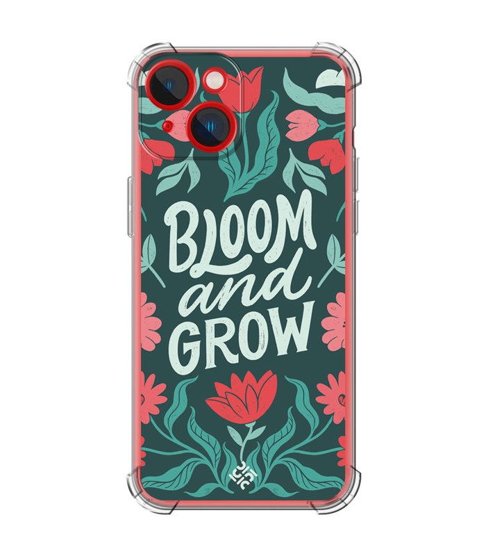 Funda Antigolpe [ iPhone 14 Plus ] Dibujo Frases Guays [ Flores Bloom and Grow ] Esquina Reforzada Silicona 1.5mm Transparente
