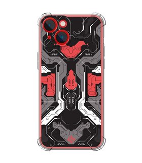 Funda Antigolpe [ iPhone 14 Plus ] Dibujo Gamers [ Cyberpunk Rojo y Grises ] Esquina Reforzada Silicona 1.5mm Transparente