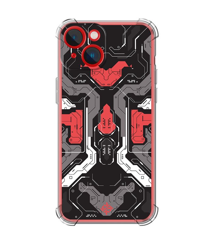 Funda Antigolpe [ iPhone 14 Plus ] Dibujo Gamers [ Cyberpunk Rojo y Grises ] Esquina Reforzada Silicona 1.5mm Transparente