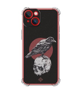 Funda Antigolpe [ iPhone 14 Plus ] Dibujo Gotico [ Cuervo Sobre Cráneo ] Esquina Reforzada Silicona 1.5mm Transparente