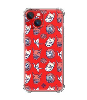 Funda Antigolpe [ iPhone 14 Plus ] Dibujo Japones [ Daruma, Máscara Kitsune y Hannya Japon ] Esquina Reforzada Silicona 1.5mm