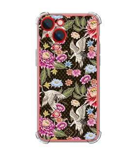 Funda Antigolpe [ iPhone 14 Plus ] Dibujo Japones [ Estampado de Flores y Grúas Blancas ] Esquina Reforzada Silicona 1.5mm