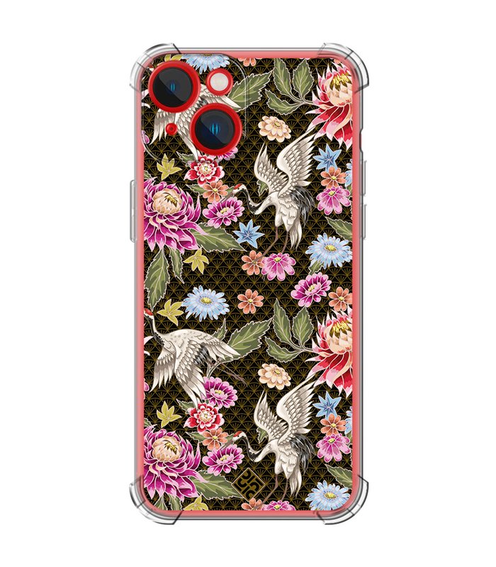 Funda Antigolpe [ iPhone 14 Plus ] Dibujo Japones [ Estampado de Flores y Grúas Blancas ] Esquina Reforzada Silicona 1.5mm