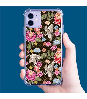 Funda Antigolpe [ iPhone 14 Plus ] Dibujo Japones [ Estampado de Flores y Grúas Blancas ] Esquina Reforzada Silicona 1.5mm