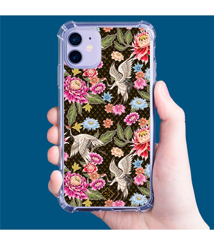 Funda Antigolpe [ iPhone 14 Plus ] Dibujo Japones [ Estampado de Flores y Grúas Blancas ] Esquina Reforzada Silicona 1.5mm