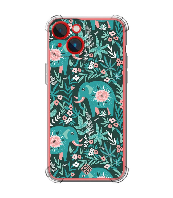 Funda Antigolpe [ iPhone 14 Plus ] Dibujo Mascotas [ Estampado Elefantes Florales ] Esquina Reforzada Silicona Transparente