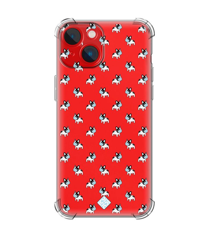 Funda Antigolpe [ iPhone 14 Plus ] Dibujo Mascotas [ Bulldog Frances con Mascarilla ] Esquina Reforzada Silicona 1.5mm 