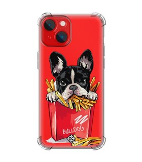 Funda Antigolpe [ iPhone 14 Plus ] Dibujo Mascotas [ Perrito Bulldog con Patatas ] Esquina Reforzada Silicona 1.5mm Transparente