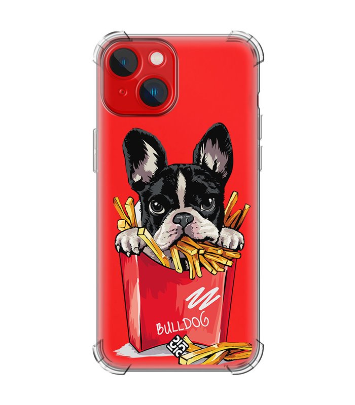 Funda Antigolpe [ iPhone 14 Plus ] Dibujo Mascotas [ Perrito Bulldog con Patatas ] Esquina Reforzada Silicona 1.5mm Transparente