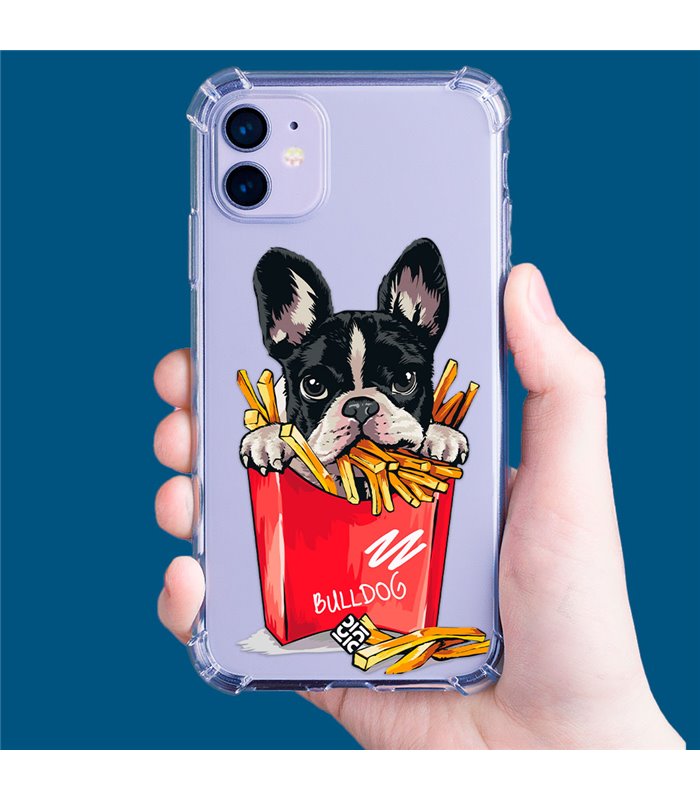 Funda Antigolpe [ iPhone 14 Plus ] Dibujo Mascotas [ Perrito Bulldog con Patatas ] Esquina Reforzada Silicona 1.5mm Transparente