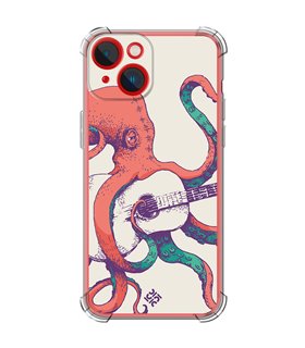 Funda Antigolpe [ iPhone 14 Plus ] Diseño Música [ Pulpo Tocando la Guitarra ] Esquina Reforzada Silicona 1.5mm Transparente