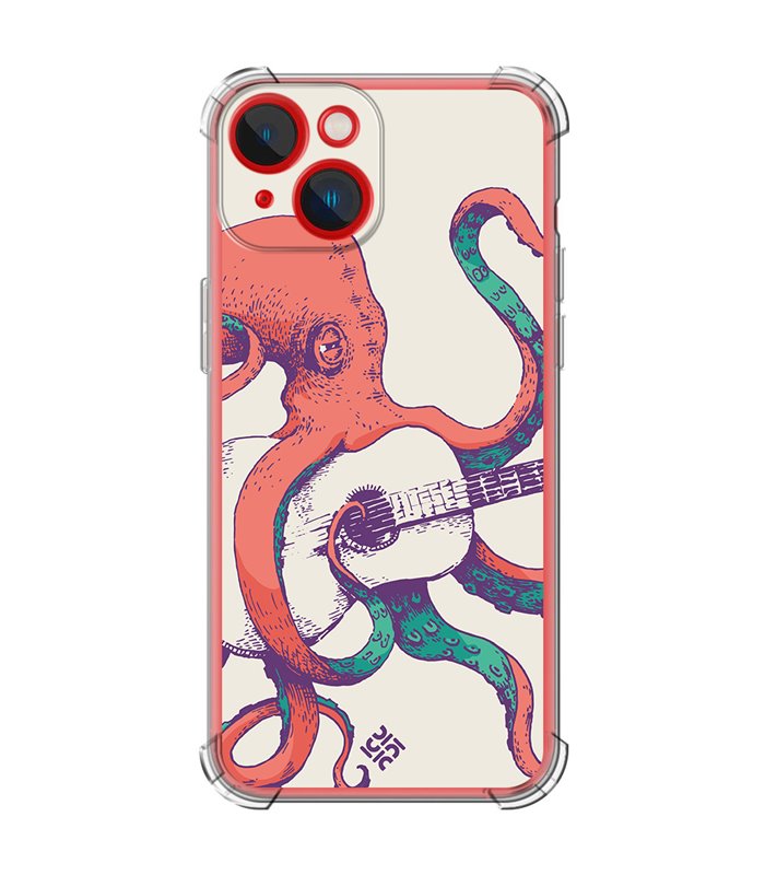 Funda Antigolpe [ iPhone 14 Plus ] Diseño Música [ Pulpo Tocando la Guitarra ] Esquina Reforzada Silicona 1.5mm Transparente