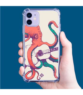 Funda Antigolpe [ iPhone 14 Plus ] Diseño Música [ Pulpo Tocando la Guitarra ] Esquina Reforzada Silicona 1.5mm Transparente