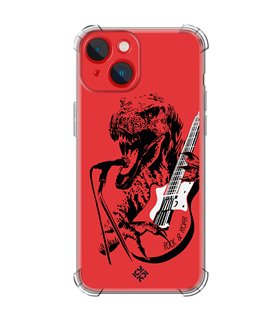 Funda Antigolpe [ iPhone 14 Plus ] Diseño Música [ Rock & Roar - Dinosaurio Tocando la Guitarra ] Esquina Reforzada Silicona