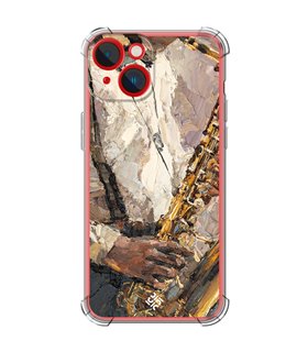 Funda Antigolpe [ iPhone 14 Plus ] Diseño Música [ Pintura - Tocando el Saxofón ] Esquina Reforzada Silicona Transparente