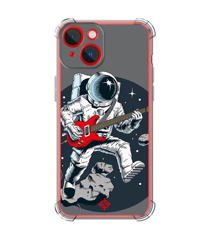 Funda Antigolpe [ iPhone 14 Plus ] Diseño Música [ Guitarrista Espacial ] Esquina Reforzada Silicona 1.5mm Transparente