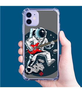 Funda Antigolpe [ iPhone 14 Plus ] Diseño Música [ Guitarrista Espacial ] Esquina Reforzada Silicona 1.5mm Transparente