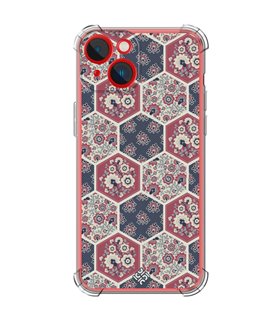 Funda Antigolpe [ iPhone 14 Plus ] Dibujo Tendencias [ Diseño Azulejos Hexágonales con Flores ] Esquina Reforzada Silicona