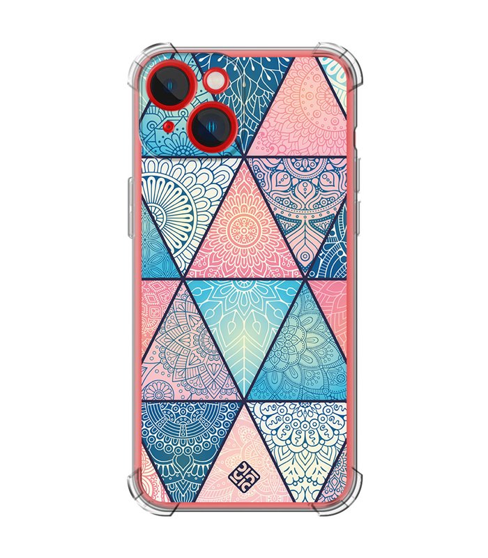 Funda Antigolpe [ iPhone 14 Plus ] Dibujo Auténtico [ Mosaico Triangular Mandala ] Esquina Reforzada Silicona 1.5mm