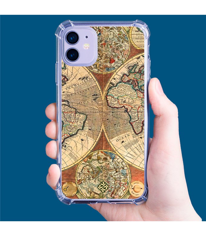 Funda Antigolpe [ iPhone 14 Plus ] Dibujo Auténtico [ Antiguo Mapa Mundi ] Esquina Reforzada Silicona 1.5mm Transparente