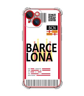 Funda Antigolpe [ iPhone 14 Plus ] Billete de Avión [ Barcelona ] Esquina Reforzada Silicona 1.5mm Transparente