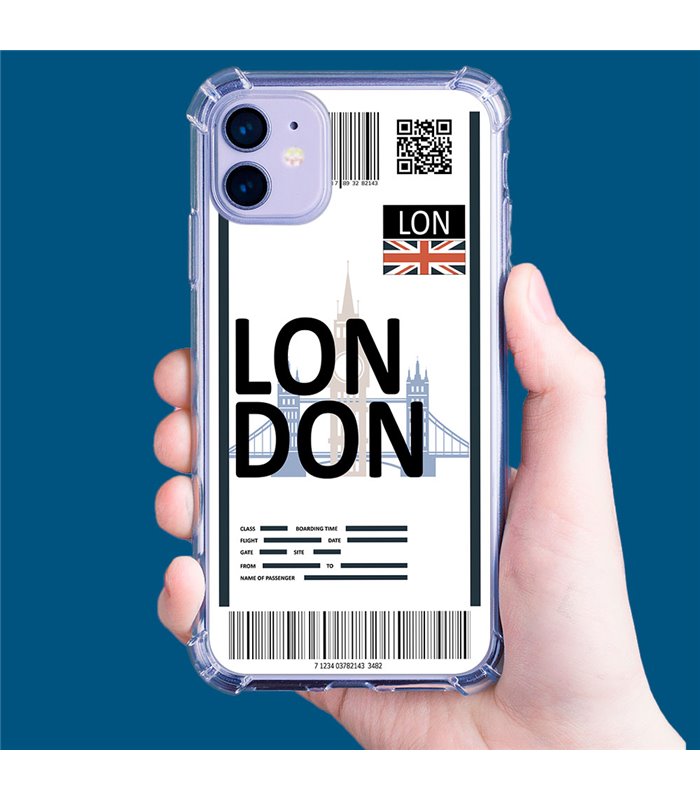 Funda Antigolpe [ iPhone 14 Plus ] Billete de Avión [ London ] Esquina Reforzada Silicona 1.5mm Transparente