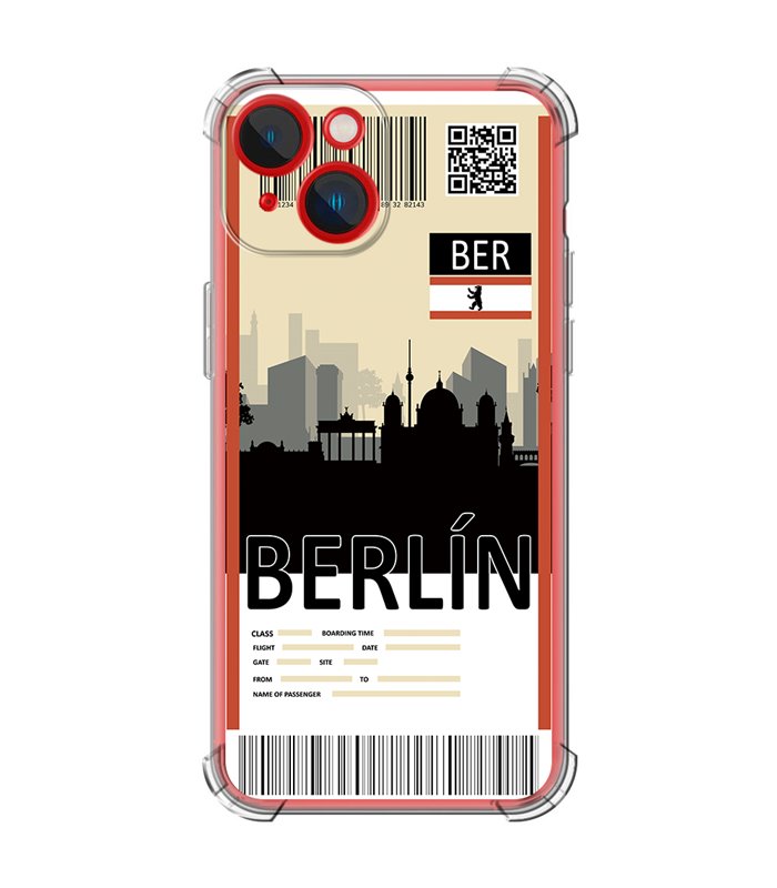 Funda Antigolpe [ iPhone 14 Plus ] Billete de Avión [ Berlín ] Esquina Reforzada Silicona 1.5mm Transparente