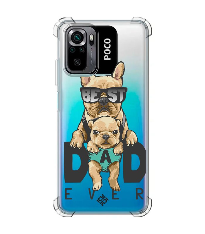 Funda Antigolpe [ POCO M5s ] Dibujo Mascotas [ Perro Bulldog - Best Dad Ever ] Esquina Reforzada Silicona Transparente