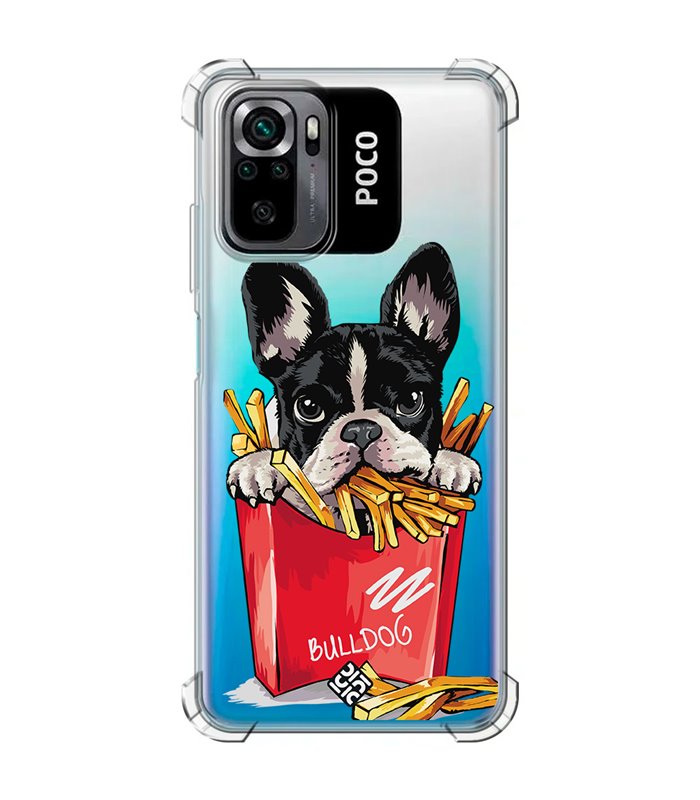 Funda Antigolpe [ POCO M5s ] Dibujo Mascotas [ Perrito Bulldog con Patatas ] Esquina Reforzada Silicona 1.5mm Transparente