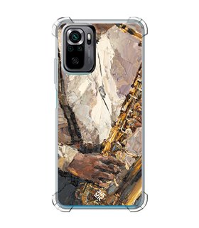 Funda Antigolpe [ POCO M5s ] Diseño Música [ Pintura - Tocando el Saxofón ] Esquina Reforzada Silicona Transparente