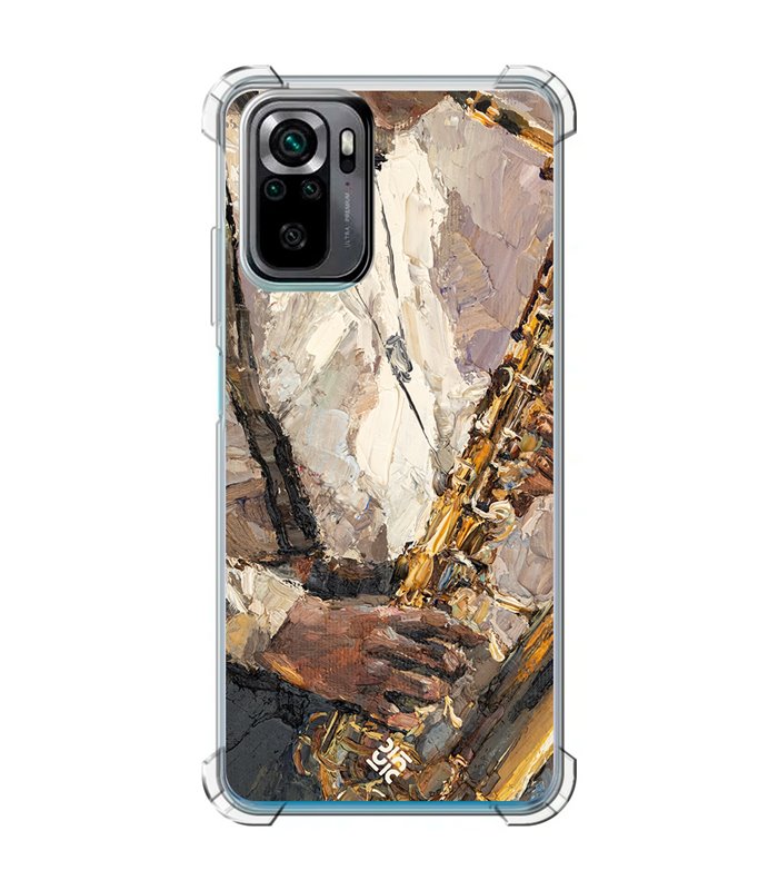 Funda Antigolpe [ POCO M5s ] Diseño Música [ Pintura - Tocando el Saxofón ] Esquina Reforzada Silicona Transparente