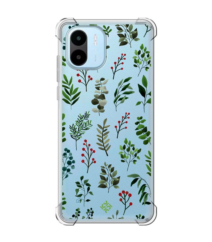 Funda Antigolpe [ Xiaomi Redmi A1 ] Dibujo Botánico [ Hojas Ramas Verdes - Follaje Botánico ] Esquina Reforzada 1.5mm