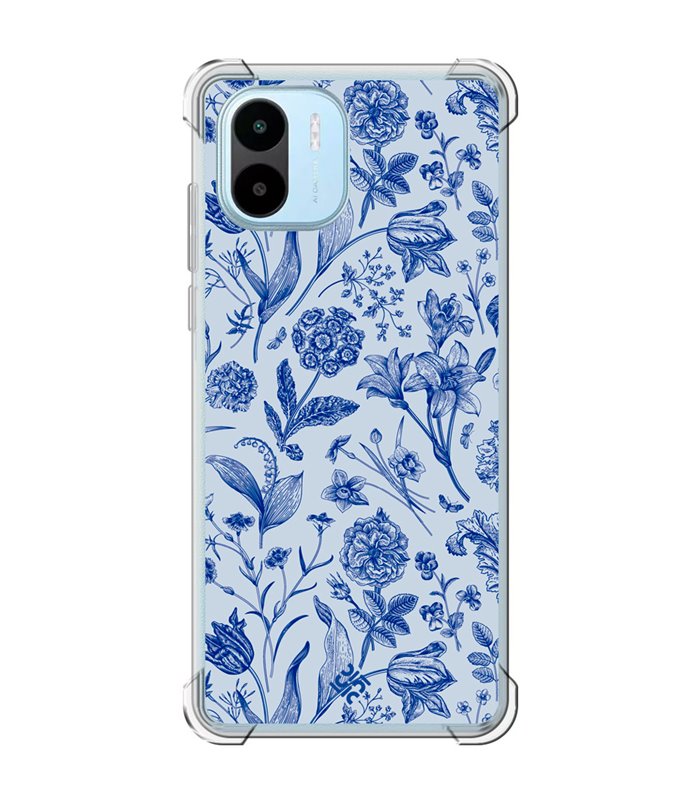 Funda Antigolpe [ Xiaomi Redmi A1 ] Dibujo Botánico [ Flores Silvestres Patron Azul ] Esquina Reforzada Silicona 1.5