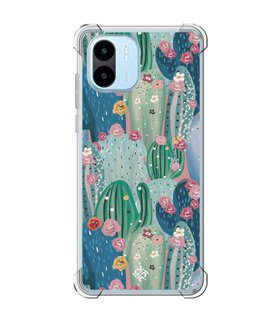 Funda Antigolpe [ Xiaomi Redmi A1 ] Dibujo Botánico [ Cactus Con Flores Rosas ] Esquina Reforzada Silicona 1.5mm