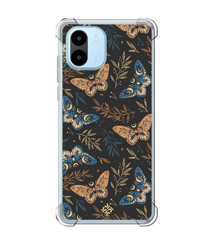 Funda Antigolpe [ Xiaomi Redmi A1 ] Dibujo Esotérico [ Boho Fondo Mágico con Ramas y Mariposas y Polillas ] Esquina 1.5