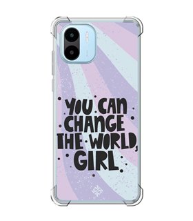 Funda Antigolpe [ Xiaomi Redmi A1 ] Dibujo Frases Guays [ You Can Change The World Girl ] Esquina Reforzada Silicona 1.5mm