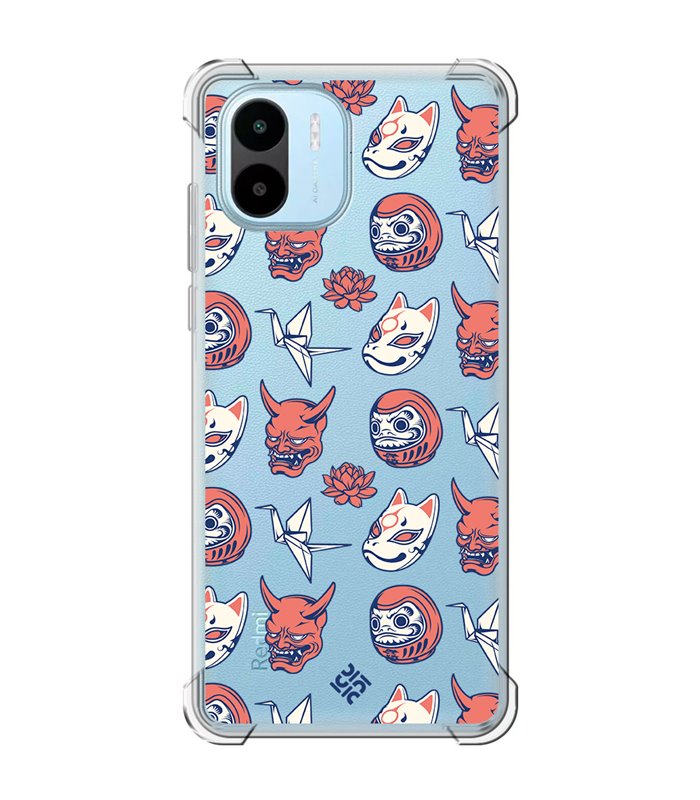 Funda Antigolpe [ Xiaomi Redmi A1 ] Dibujo Japones [ Daruma, Máscara Kitsune y Hannya Japon ] Esquina Reforzada 1.5mm