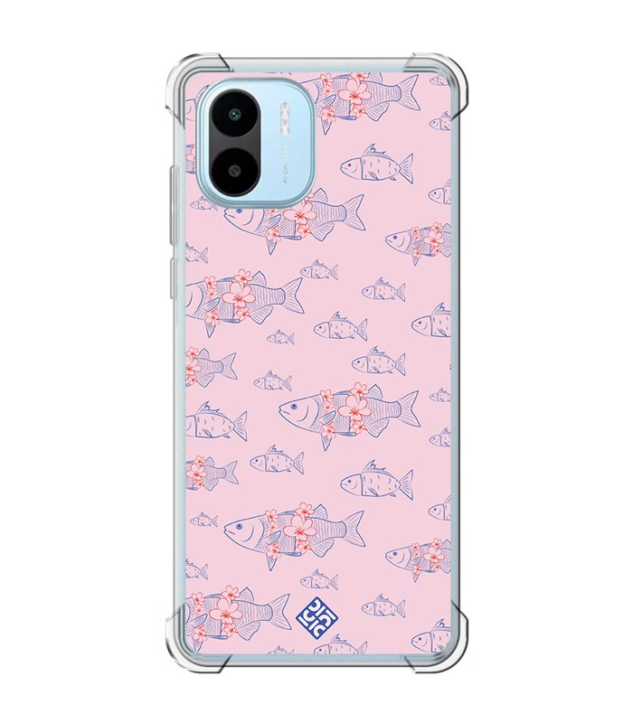 Funda Antigolpe [ Xiaomi Redmi A1 ] Dibujo Japones [ Sakura y Pescado Rosa Pastel ] Esquina Reforzada Silicona