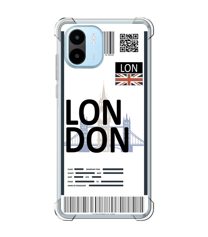 Funda Antigolpe [ Xiaomi Redmi A1 ] Billete de Avión [ London ] Esquina Reforzada Silicona 1.5mm Transparente