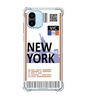 Funda Antigolpe [ Xiaomi Redmi A1 ] Billete de Avión [ New York ] Esquina Reforzada Silicona 1.5mm Transparente