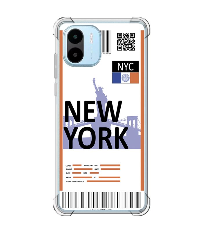 Funda Antigolpe [ Xiaomi Redmi A1 ] Billete de Avión [ New York ] Esquina Reforzada Silicona 1.5mm Transparente