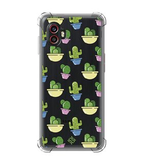 Funda Antigolpe [ Samsung Galaxy XCover 6 Pro ] Dibujo Auténtico [ Cactus en Macetas ] Esquina Reforzada Silicona 1.5 Transparen