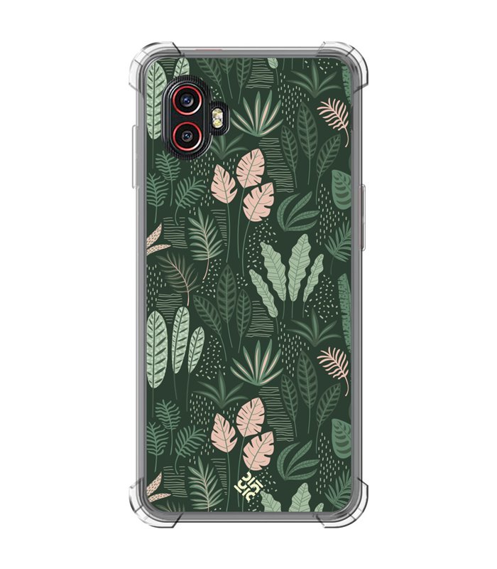 Funda Antigolpe [ Samsung Galaxy XCover 6 Pro ] Dibujo Botánico [ Patron Flora Vegetal Verde y Rosa ] Esquina Reforzada 1.5mm