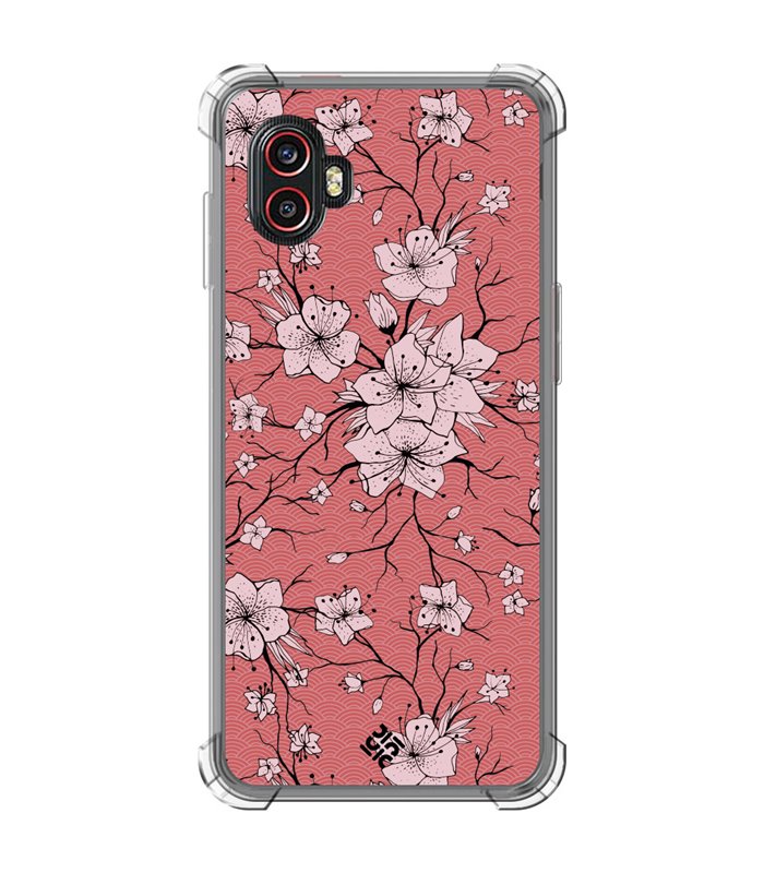 Funda Antigolpe [ Samsung Galaxy XCover 6 Pro ] Dibujo Botánico [ Flores sakura con patron japones ] Esquina Reforzada 1.5mm